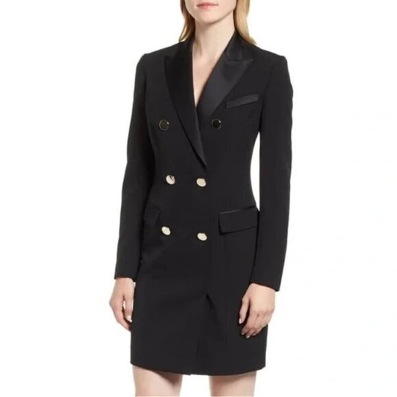 💕ANNE KLEIN💕 Double Breasted Tuxedo Blazer Dress ~ Black 12 - Picture 5 of 16